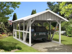 Skan Holz Carport Schwarzwald mit Dachschalung 424 x 772 cm Weiß
