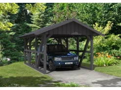Skan Holz Carport Schwarzwald mit Dachschalung 424 x 600 cm Grau