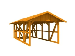 Skan Holz Carport Schwarzwald m. Dachschalung u. Abstellr. 424 x 772 cm Eiche