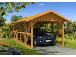 Skan Holz Carport Schwarzwald m. Dachschalung u. Abstellr. 424 x 772 cm Eiche