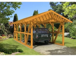 Skan Holz Carport Schwarzwald mit Dachlattung 424 x 772 cm Eiche