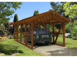 Skan Holz Carport Schwarzwald mit Dachlattung 424 x 772 cm Nuss