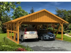 Skan Holz Carport Schwarzwald m. Dachschalung u. Abstellr. C 684 x 772 cm Eiche