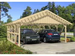 Skan Holz Carport Schwarzwald m. Dachlattung u. Abstellr. B 684 x 772 cm Natur