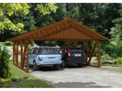 Skan Holz Carport Schwarzwald mit Dachlattung 684 x 600 cm Nuss