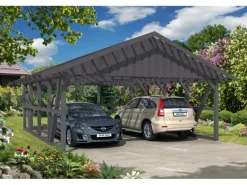 Skan Holz Carport Schwarzwald m. Dachlattung u. Rückwand 684 x 772 cm Grau