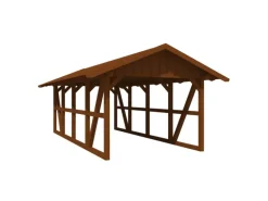 Skan Holz Carport Schwarzwald mit Dachschalung 424 x 772 cm Nuss