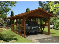 Skan Holz Carport Schwarzwald mit Dachschalung 424 x 772 cm Nuss
