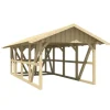 Skan Holz Carport Schwarzwald m. Dachschalung u. Abstellr. 424 x 772 cm Natur
