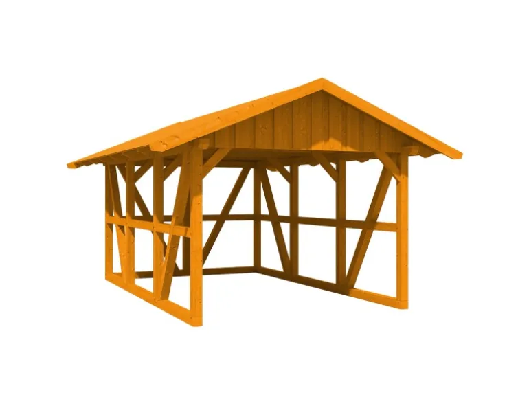 Skan Holz Carport Schwarzwald m. Dachschalung u. Rückwand 424 x 600 cm Eiche