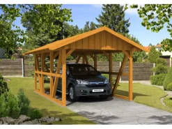 Skan Holz Carport Schwarzwald m. Dachschalung u. Rückwand 424 x 600 cm Eiche