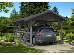 Skan Holz Carport Schwarzwald m. Dachschalung u. Rückwand 424 x 772 cm Grau