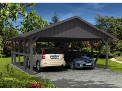 Skan Holz Carport Schwarzwald m. Dachschalung u. Abstellr. C 684 x 772 cm Grau