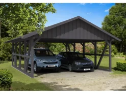 Skan Holz Carport Schwarzwald mit Dachschalung 684 x 772 cm Grau