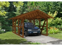 Skan Holz Carport Schwarzwald mit Dachlattung 424 x 600 cm Nuss