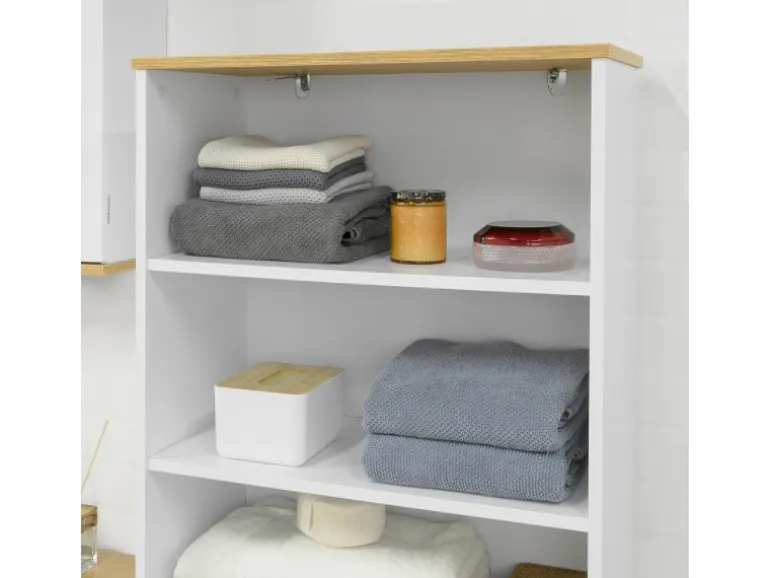 SoBuy Badezimmerschrank mit 3 Fächern und 2 Türen MDF Weiß BZR44-W