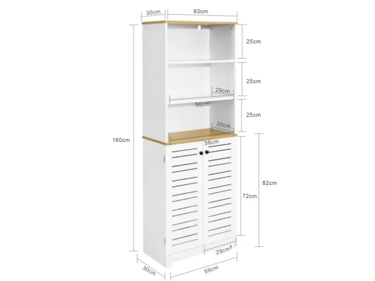 SoBuy Badezimmerschrank mit 3 Fächern und 2 Türen MDF Weiß BZR44-W