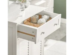 SoBuy Badezimmerschrank Sideboard mit Schublade und Lamellentüren 60x87x35cm Weiß FRG238-W