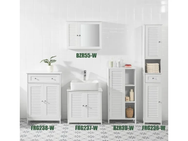 SoBuy Badkommode Hochschrank mit Lamellentür Kommode Badezimmerschrank BZR39-W