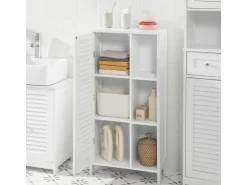 SoBuy Badkommode Hochschrank mit Lamellentür Kommode Badezimmerschrank BZR39-W