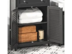 SoBuy Badkommode mit einer Schublade und Türen Badezimmer MDF Grau FRG238-DG