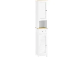 SoBuy Hochschrank mit 1 Offenem Fach Badschrank Weißnatur FRG236-WN