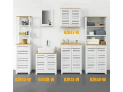 SoBuy Hochschrank mit 3 offenen Fächern und Lamellentür MDF Weiß BZR43-W