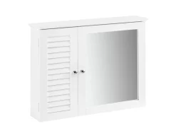 SoBuy Spiegelschrank mit Lamellentür Hängeschrank Wandschrank Weiß BZR55-W