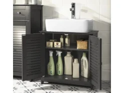 SoBuy Waschbeckenunterschrank Badschrank mit 2 Lamellentüren MDF 60x58x35cm Grau FRG237-DG