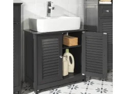 SoBuy Waschbeckenunterschrank Badschrank mit 2 Lamellentüren MDF 60x58x35cm Grau FRG237-DG