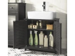 SoBuy Waschbeckenunterschrank Badschrank mit 2 Lamellentüren MDF 60x58x35cm Grau FRG237-DG