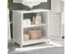 SoBuy Waschbeckenunterschrank Badschrank mit 2 Lamellentüren MDF 60x58x35cm Weiß FRG237-W