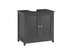 SoBuy Waschbeckenunterschrank Badschrank mit 2 Lamellentüren 60x58x35cm Grau FRG237-II-DG