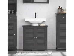 SoBuy Waschbeckenunterschrank Badschrank mit 2 Lamellentüren 60x58x35cm Grau FRG237-II-DG