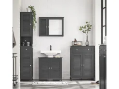 SoBuy Waschbeckenunterschrank Badschrank mit 2 Lamellentüren 60x58x35cm Grau FRG237-II-DG