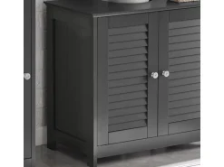 SoBuy Waschbeckenunterschrank Badschrank mit 2 Lamellentüren 60x58x35cm Grau FRG237-II-DG