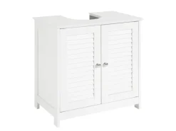 SoBuy Waschbeckenunterschrank Badschrank mit 2 Lamellentüren 60x58x35cm Weiß FRG237-II-W