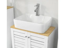 SoBuy Waschbeckenunterschrank mit Lamellentüren MDF Weiß 60 cm BZR40-W