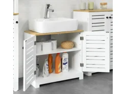 SoBuy Waschbeckenunterschrank mit Lamellentüren MDF Weiß 60 cm BZR40-W