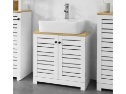 SoBuy Waschbeckenunterschrank mit Lamellentüren MDF Weiß 60 cm BZR40-W