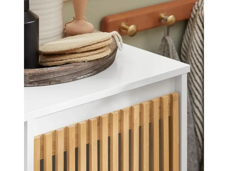 SoBuy Wäscheschrank mit Wäschesack Wäschekorb Badezimmerschrank BZR126-W