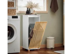 SoBuy Wäscheschrank mit Wäschesack Wäschekorb Badezimmerschrank BZR126-W