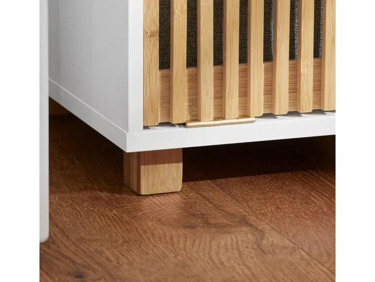 SoBuy Wäscheschrank mit Wäschesack Wäschekorb Badezimmerschrank BZR126-W