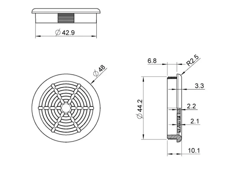 SOTECH 10 Stück Lüftungsrosette Ø48 mm aus Kunststoff Zum Einlassen Silbergrau