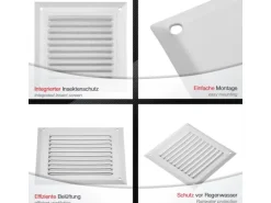 SOTECH Aluminium-Lüftungsgitter 140 x 140 mm Weiß Aufschraubbar mit Insektenschutz