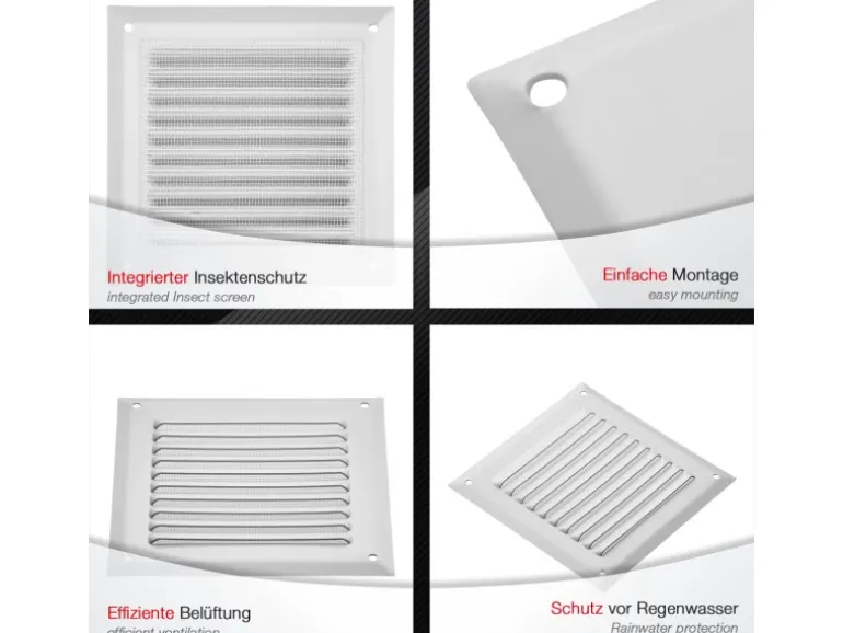 SOTECH Aluminium-Lüftungsgitter 140 x 140 mm Weiß Aufschraubbar mit Insektenschutz