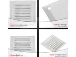 SOTECH Aluminium-Lüftungsgitter 125 x 125 mm Weiß Aufschraubbar mit Insektenschutz