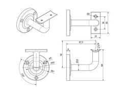 SOTECH Handlaufhalter ROBUST Silber Höhe 68 mm Ausladung 67,5 mm für Handläufe mit Ø 45 mm