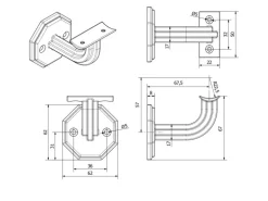 SOTECH Handlaufhalter RUSTICAL Silber Höhe 67 mm Ausladung 67,5 mm für Handläufe mit Ø 45 mm