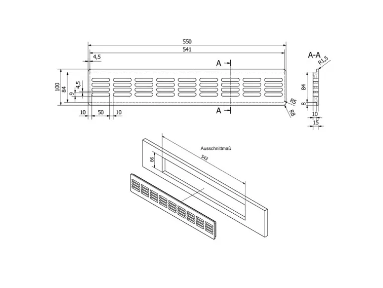 SOTECH Lüftungsgitter aus Massivholz 550 x 100 mm Buche Natur